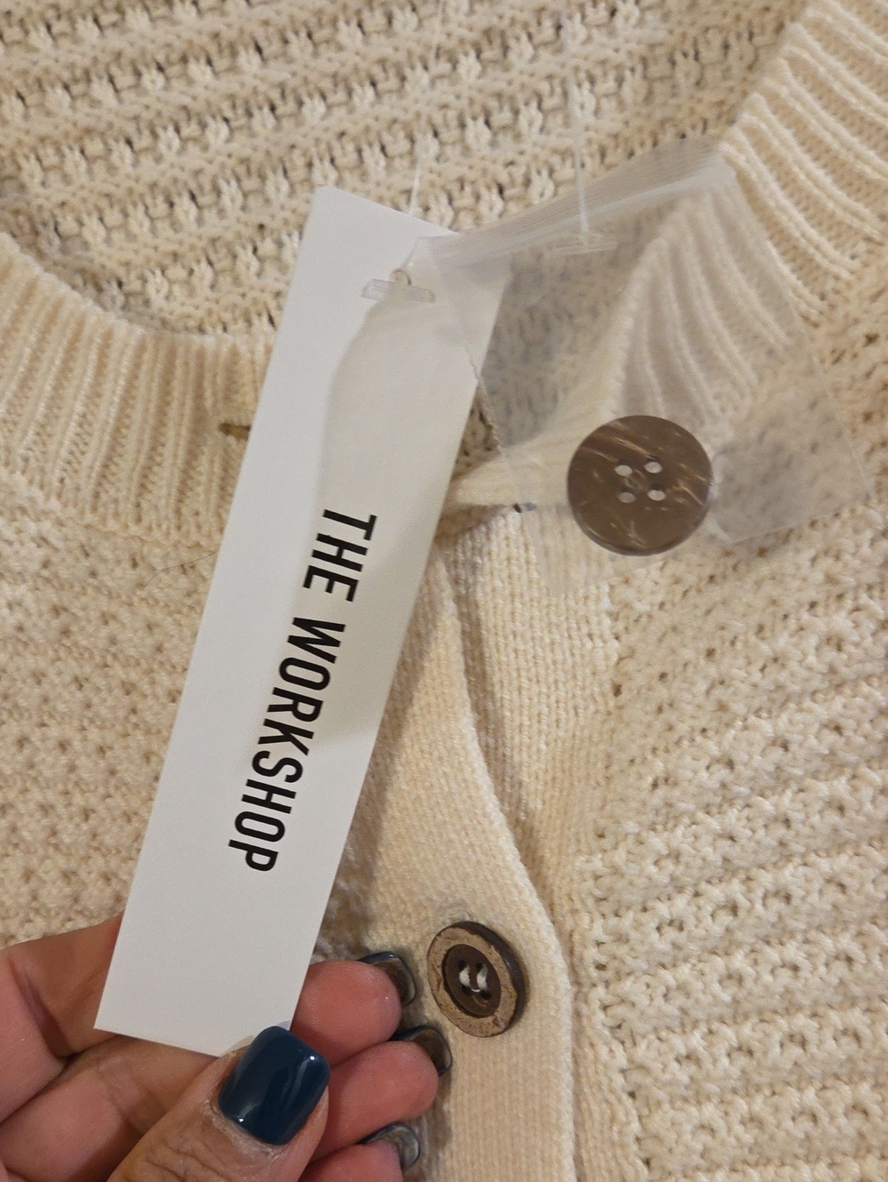 Classic Cream Knit Button-Front Women's Sweater - Picture 4 of 6